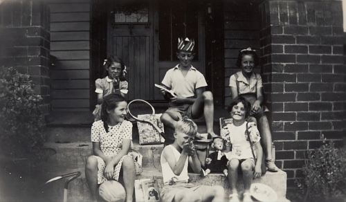 grayscale photo of six children