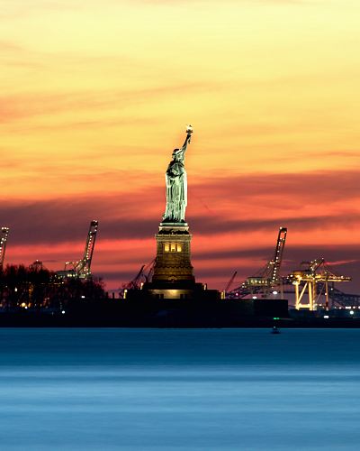 panorama Statue of Liberty during night time