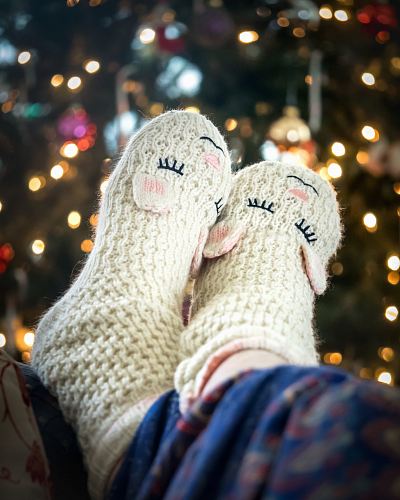 person wearing bunny socks