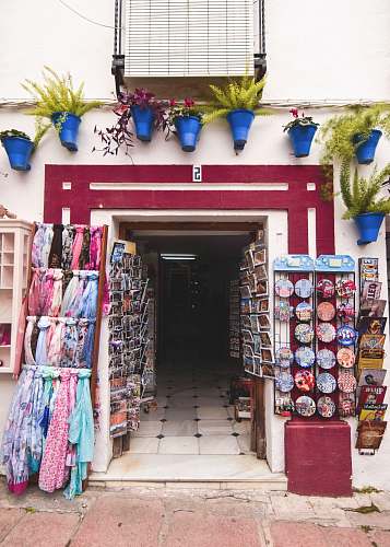 shop white and red painted building spain