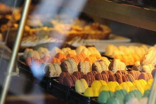 shop displayed French macaroon food