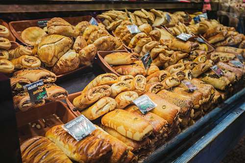 shop pastries displayed in trays bread