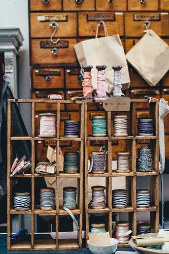vintage assorted threads on rack craft
