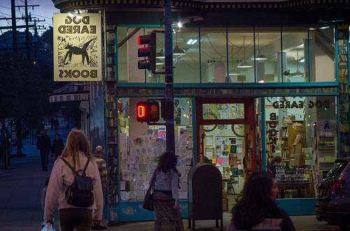 person establishment with dog eared signage light