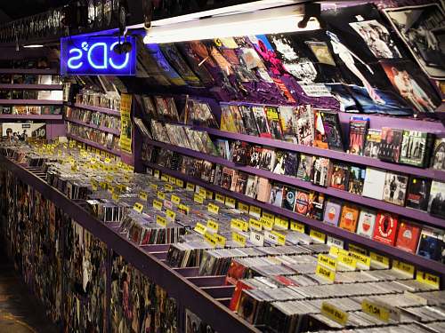 shelf assorted-color CD case ot indoors