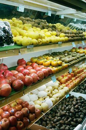 market assorted fruits on shelves grocery store