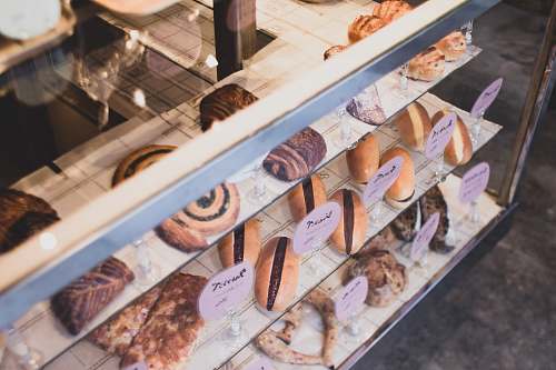 bakery assorted pastries on display bread