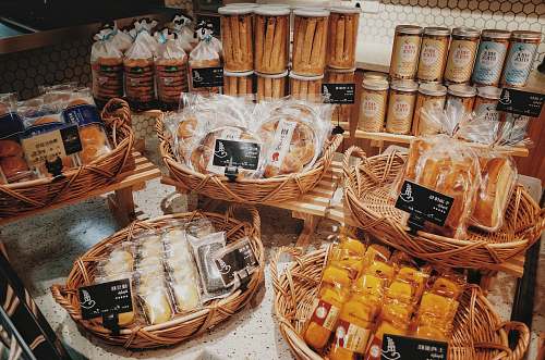 bakery brown and white wicker baskets bread