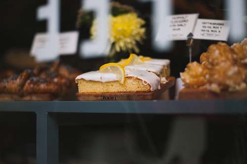 bakery cakes on shelf confectionery