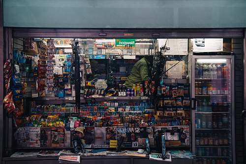 newsstand variety store at night shelf