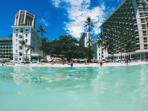 building fish eye lens shot of resort pool and buildings resort