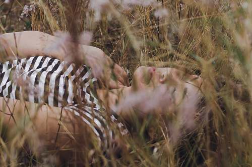 bird woman lying on grass animal