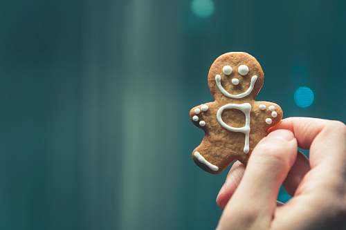 cookie person holding brown cookie gingerbread