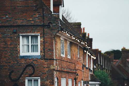 roof brown brick buildings path