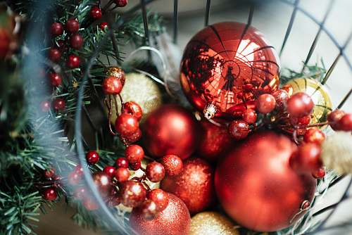 ornament closeup photo of Christmas baubles lamp