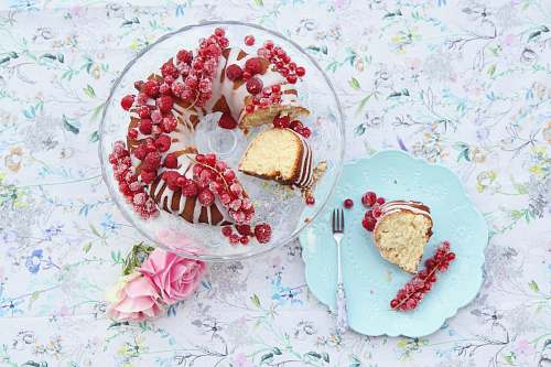dessert berry topped baked pastry with footed tray bundt cake