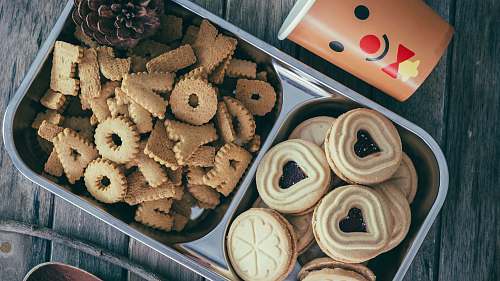 sweets biscuits on stainless steel tray confectionery