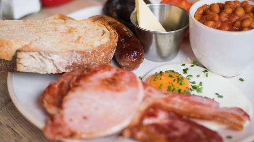 breakfast loft bread on round white ceramic plate meal