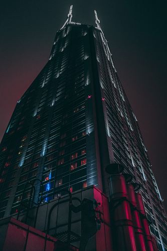 lighted building