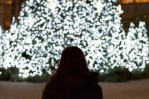human woman facing on Christmas tree tree