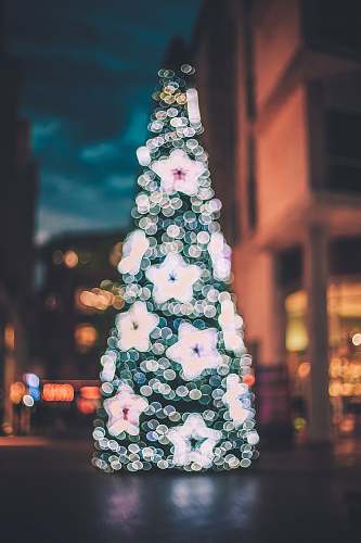 plant pink and white floral textile christmas tree
