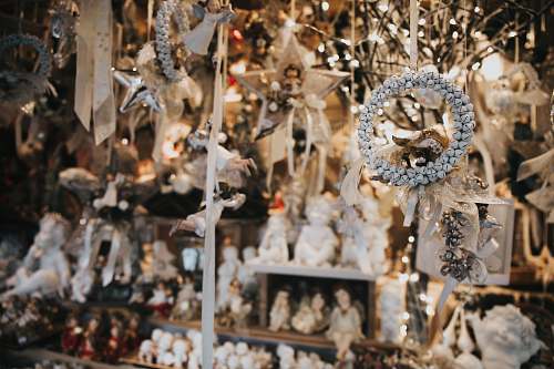 christmas assorted figurines in shelf decorations