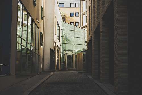 city glass and concrete buildings road