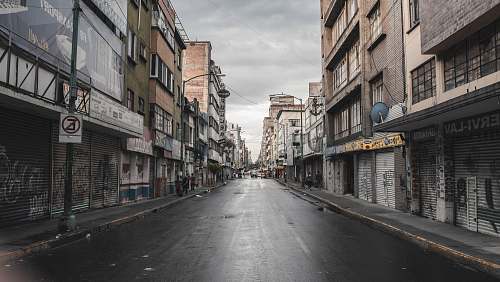 town empty gray road and buildings city