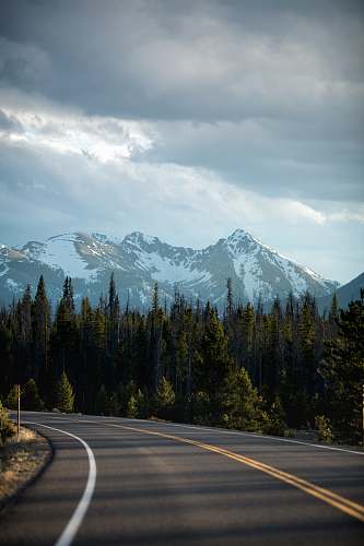 landscape green trees beside black asphalt road mountain