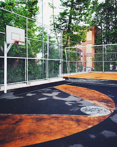 team white and black basketball court basketball