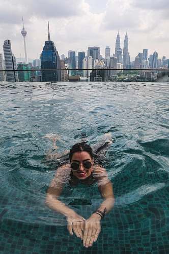 swimming smiling woman swimming on pool human
