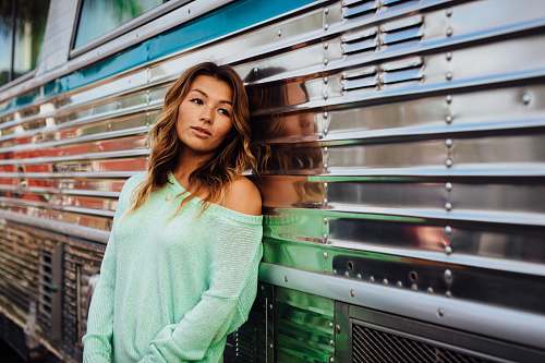 human woman leaning on bus female