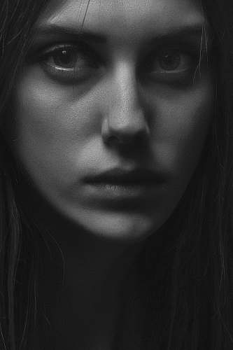 person grayscale woman face black-and-white