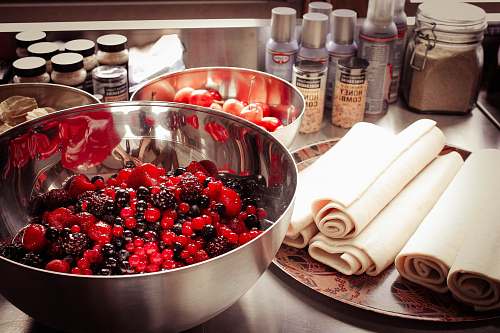 plant raspberry in gray steel bowl food