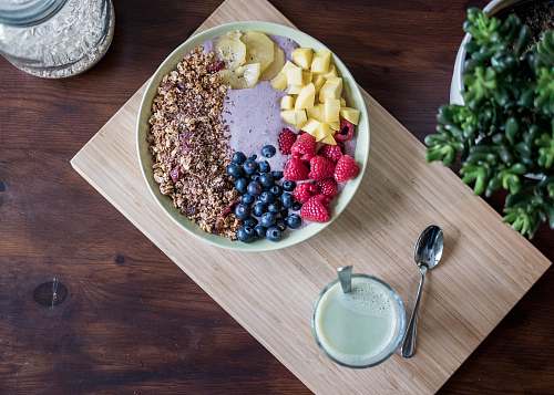 healthy flat lay photography of fruits on plate meal