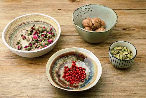 bean four assorted ingredients on bowls flora