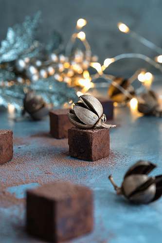 chocolate selective focus photo of gray nut ornament fudge