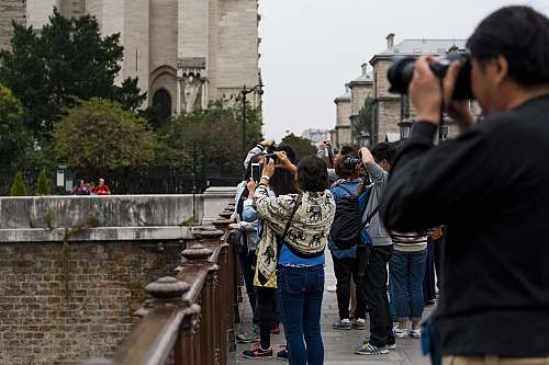 person people taking photo near green trees photographer