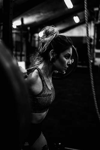 fitness greyscale photo of woman in bralette inside room black-and-white