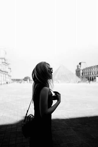 human Louvre Museum black-and-white