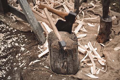 human two axe on wood axe