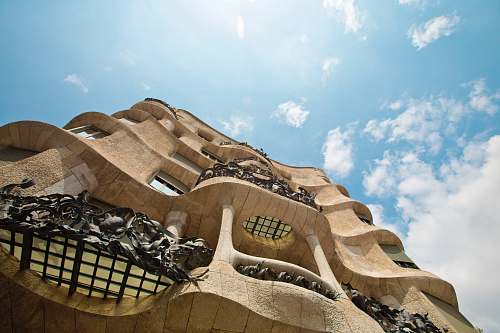 gaudi worms eye view photography of brown concrete structure blue