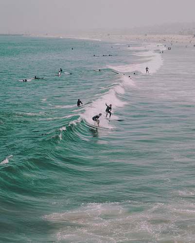 grey people surfing on ocean waves venice beach