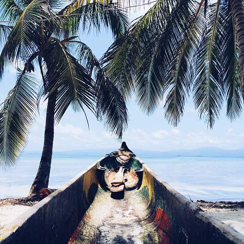 beach gray canoe in front of ocean ocean