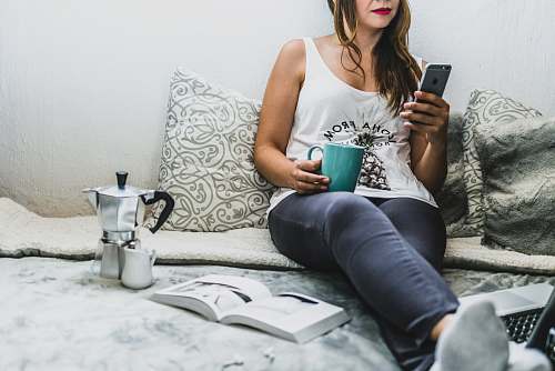 person woman using her smartphone human