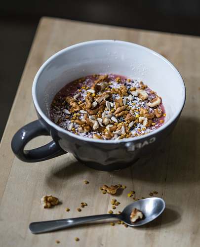 bowl mug with cereal on table breakfast