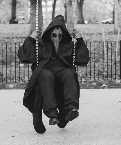 swing man wearing mask on swing chair toy