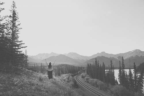 nature grayscale photography of woman grey