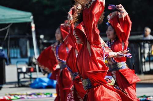 festival women's red and blue traditional dress crowd