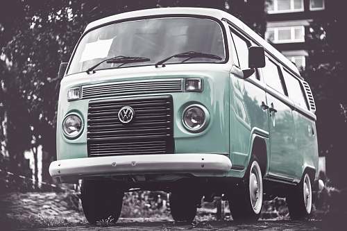vehicle selective color photography of teal Volkswagen T1 van automobile